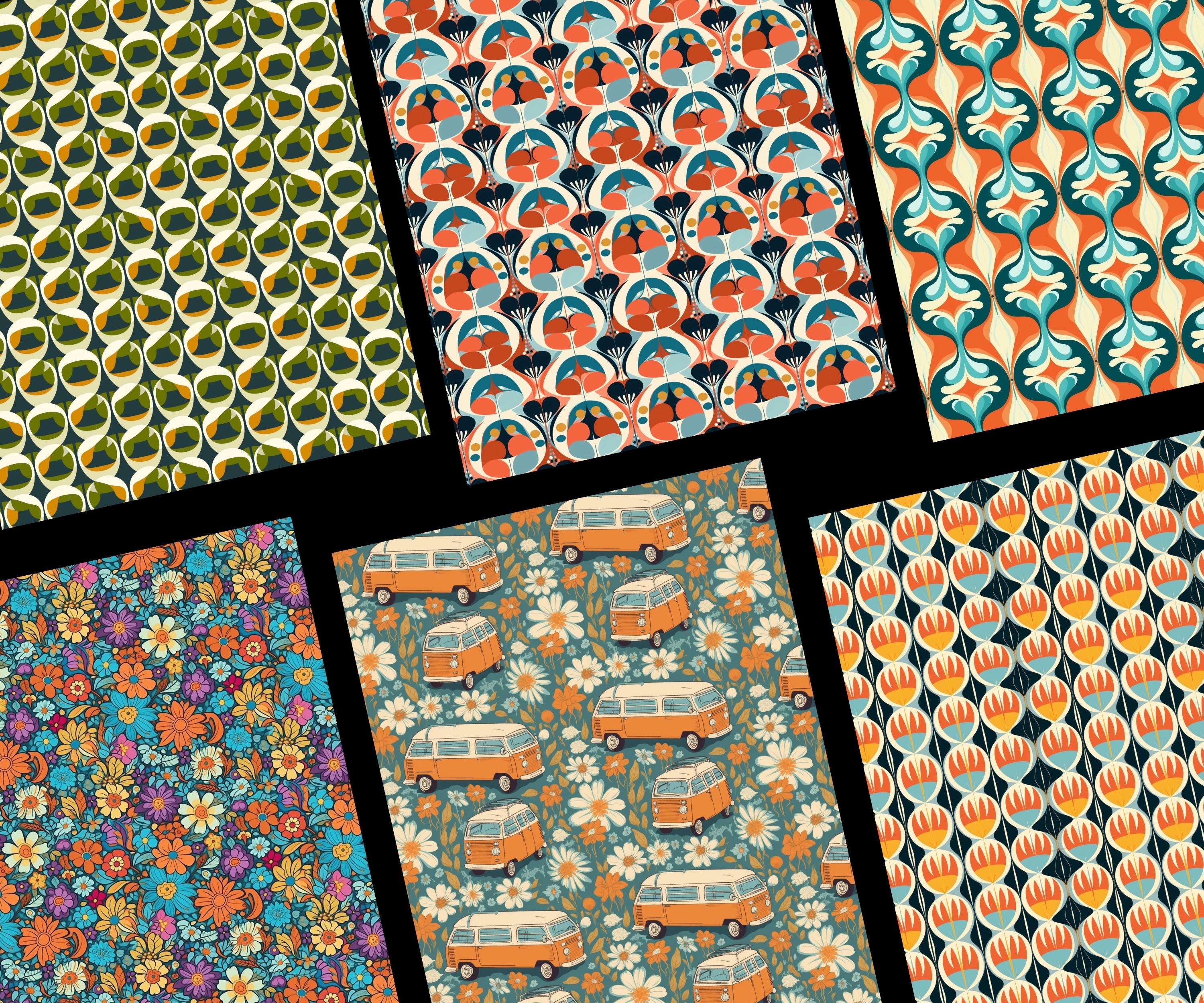 60's Seamless Digital Patterns, 20 Groovy Papers, 60's Retro Style ...