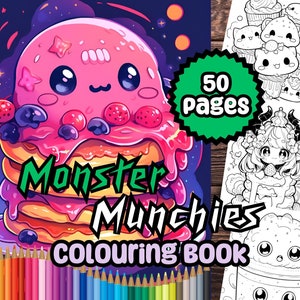 Monster Munchies Colouring Book, 50 Printable Colouring Pages for Adults & Teens, Instant Download, Digital Download Food Colouring Book