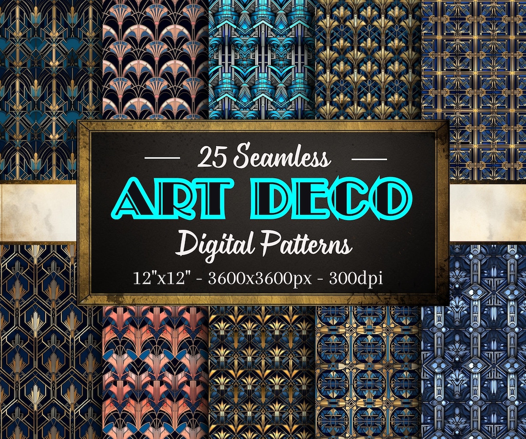 Art Deco Seamless Patterns, 25 Digital Papers of Art Deco Patterns for ...