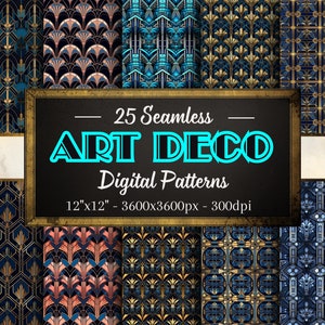 Art Deco Seamless Patterns, 25 Digital Papers of Art Deco Patterns for Scrapbooking, Invitations, Book Covers, Textiles and More!