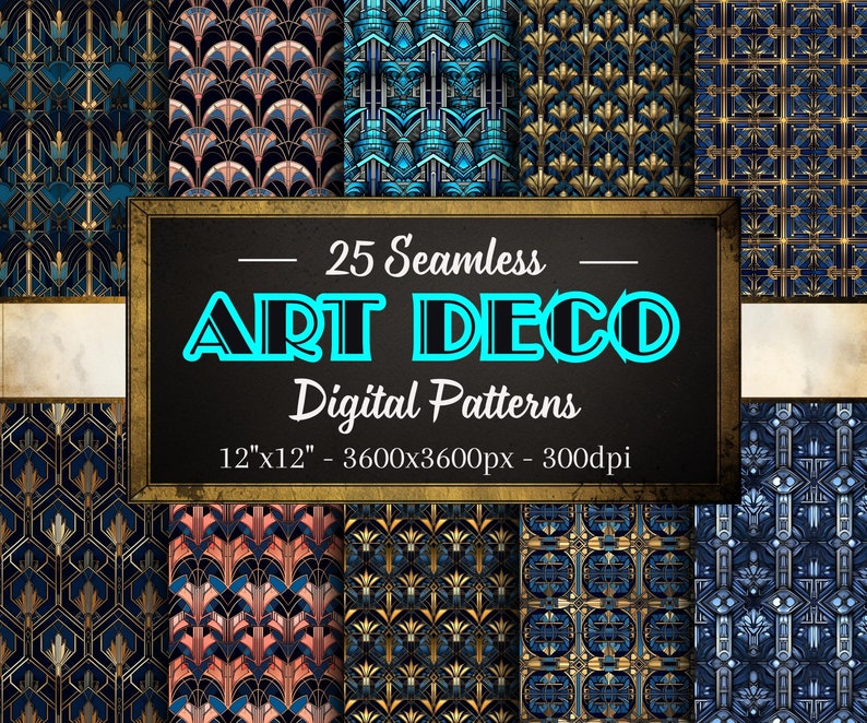 Art Deco Seamless Patterns, 25 Digital Papers of Art Deco Patterns for ...