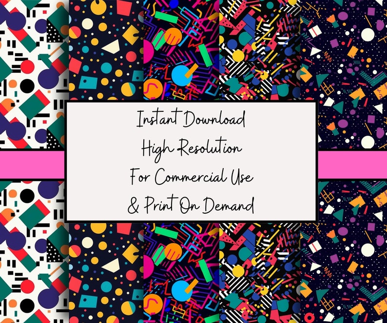 90's Patterns, 15 Seamless Digital Papers of Classic 90's Patterns for Scrapbooking, Clothing, Craft Paper, Print on Demand & More image 3