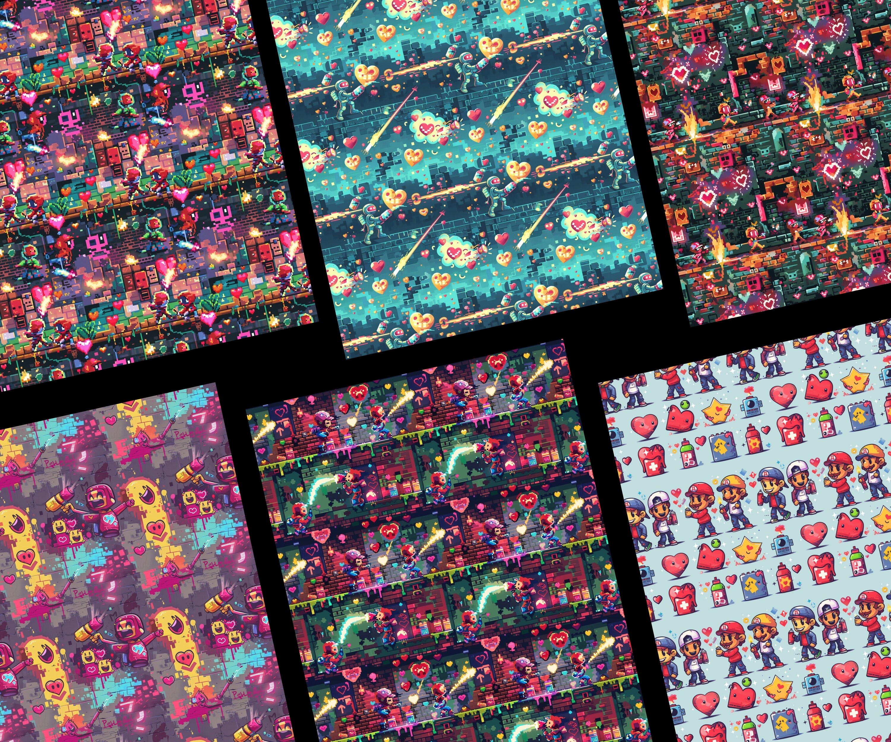 Retro Gamer Seamless Patterns, 22 Gamer Digital Papers, Graffiti ...