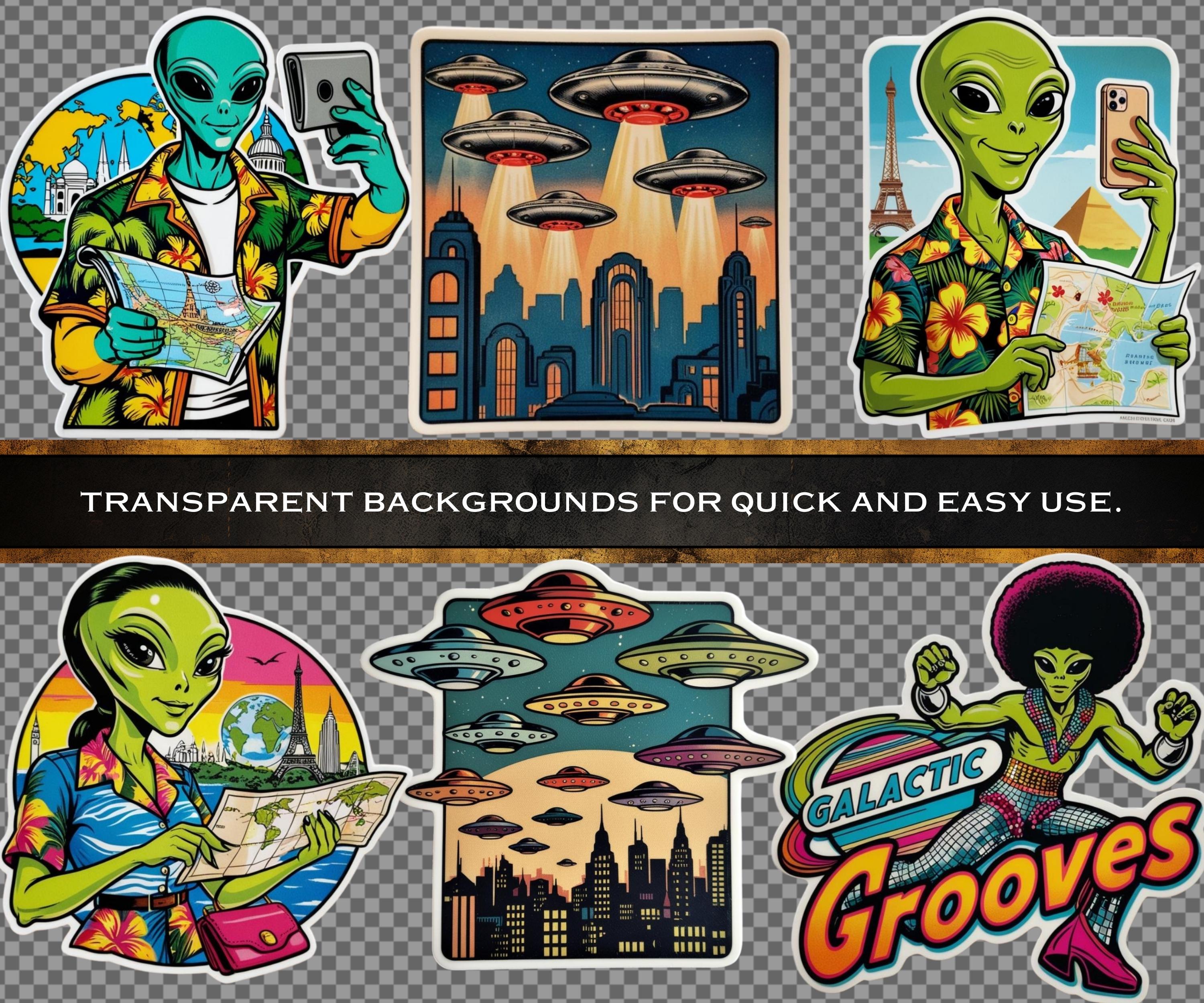 Alien Invaders Sticker Pack, 45 Science Fiction Digital Stickers, Alien ...