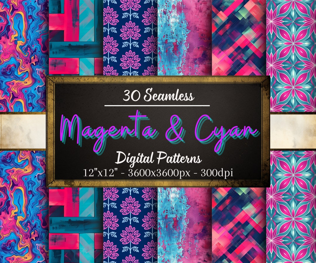 Magenta and Cyan Seamless Patterns, 30 Vibrant Digital Papers, Magenta ...