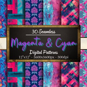 Magenta und Cyan nahtlose Muster, 30 lebendige digitale Papiere, Magenta Cyan, sofortiger Download, persönliche und kommerzielle Nutzung, Print on Demand