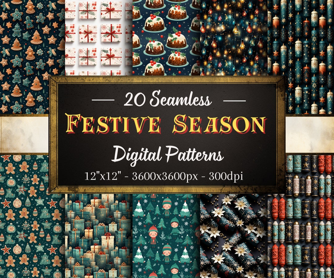 Festive Season Patterns, 20 Christmas Seamless Digital Papers, Instant ...