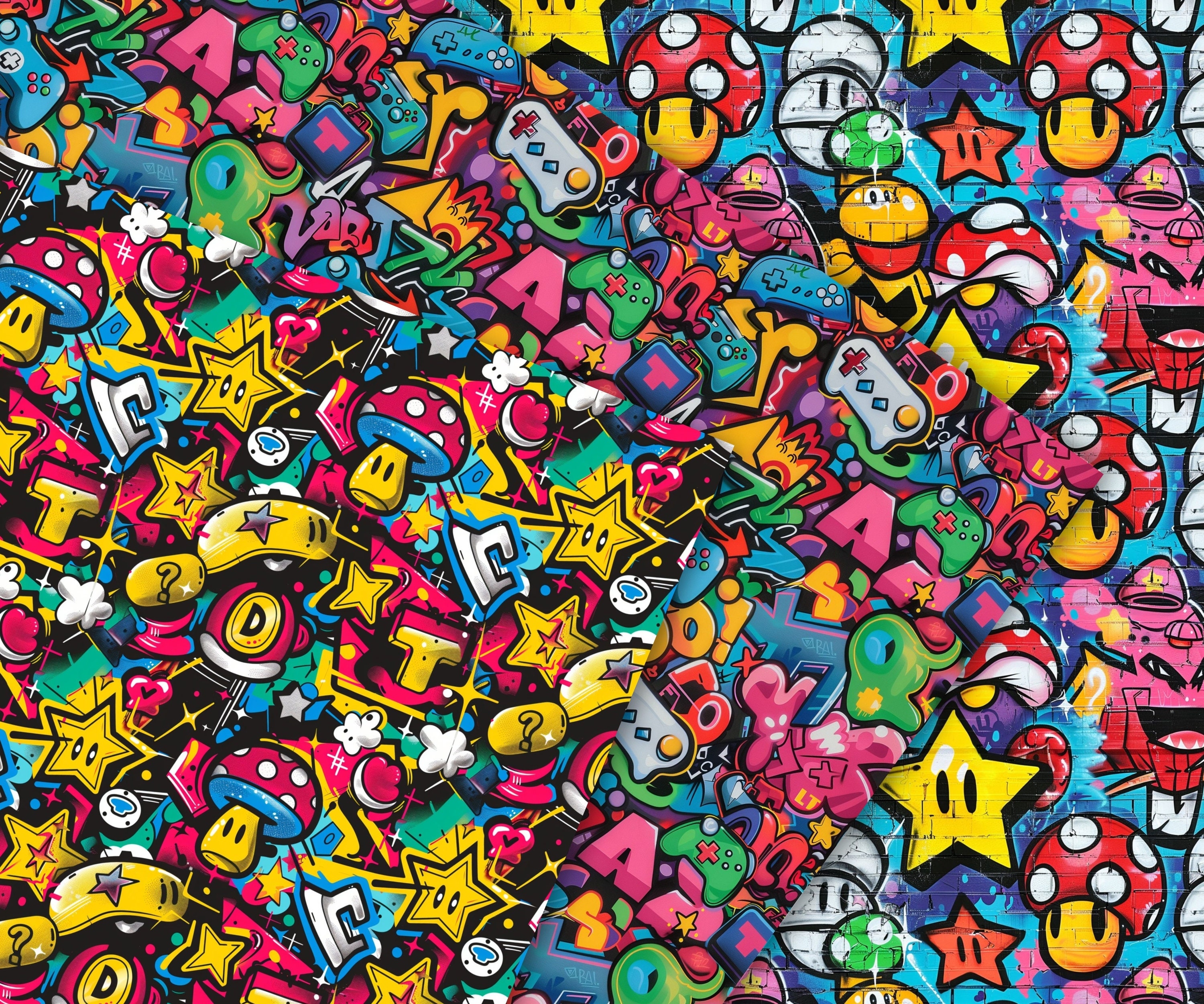Graffiti Gamer Seamless Patterns, 20 Gamer Digital Papers, Graffiti ...