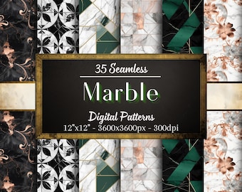 Marble Seamless Digital Patterns, 35 Mixed Colour Marble Digital Papers, Marble Pattern, Personal & Commercial Use, Print on Demand Friendly