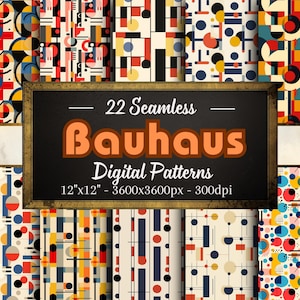 Wzory Bauhaus, 22 bezszwowe papiery cyfrowe Retro Bauhaus, natychmiastowe pobieranie, do użytku osobistego i komercyjnego, przyjazne dla druku na żądanie