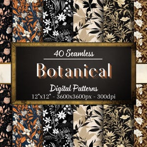 Motifs botaniques, 40 papiers numériques sans couture, Motifs floraux, Impression à la demande, Usage personnel et commercial, Conception botanique