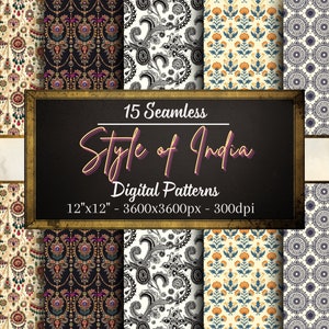 Style of India Digital Patterns, 15 India Themed Seamless Digital Papers, Instant Download, Personal & Commercial Use, Print on Demand