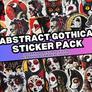 Abstract Gothica Sticker Pack, 50 Gothic Stickers, Abstract Stickers, Instant Download, Personal & Commercial Use, Print on Demand Friendly
