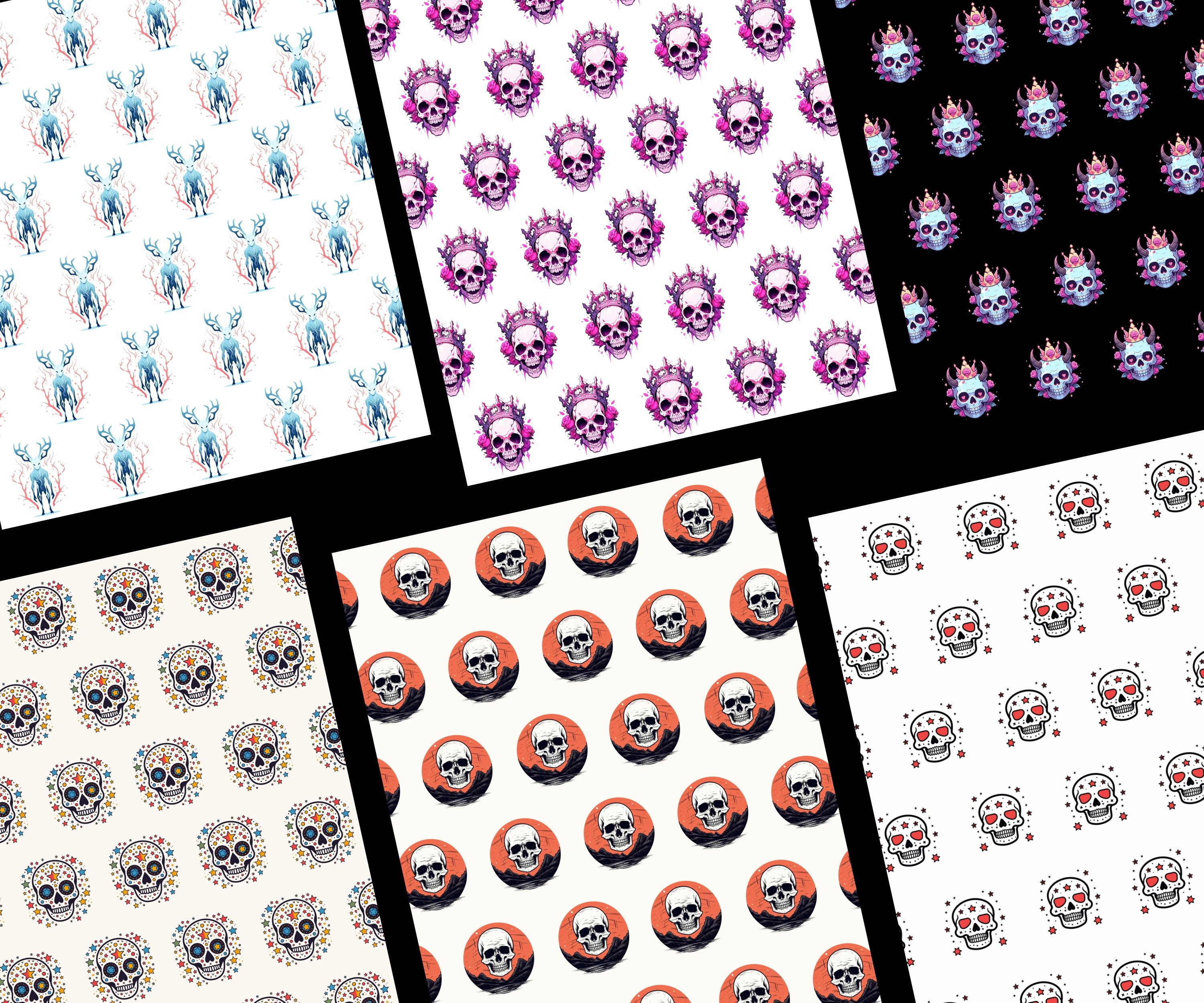 Gochie Print Gothic Kawaii Patterns, 20 Fun Gothic Themed Seamless Digital Papers ...