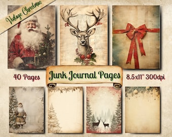 Vintage Christmas Junk Journal Pages, Vintage Scrapbooking Ephemera, Festive Printable Pages, Digital Download, Mixed Media Christmas Paper