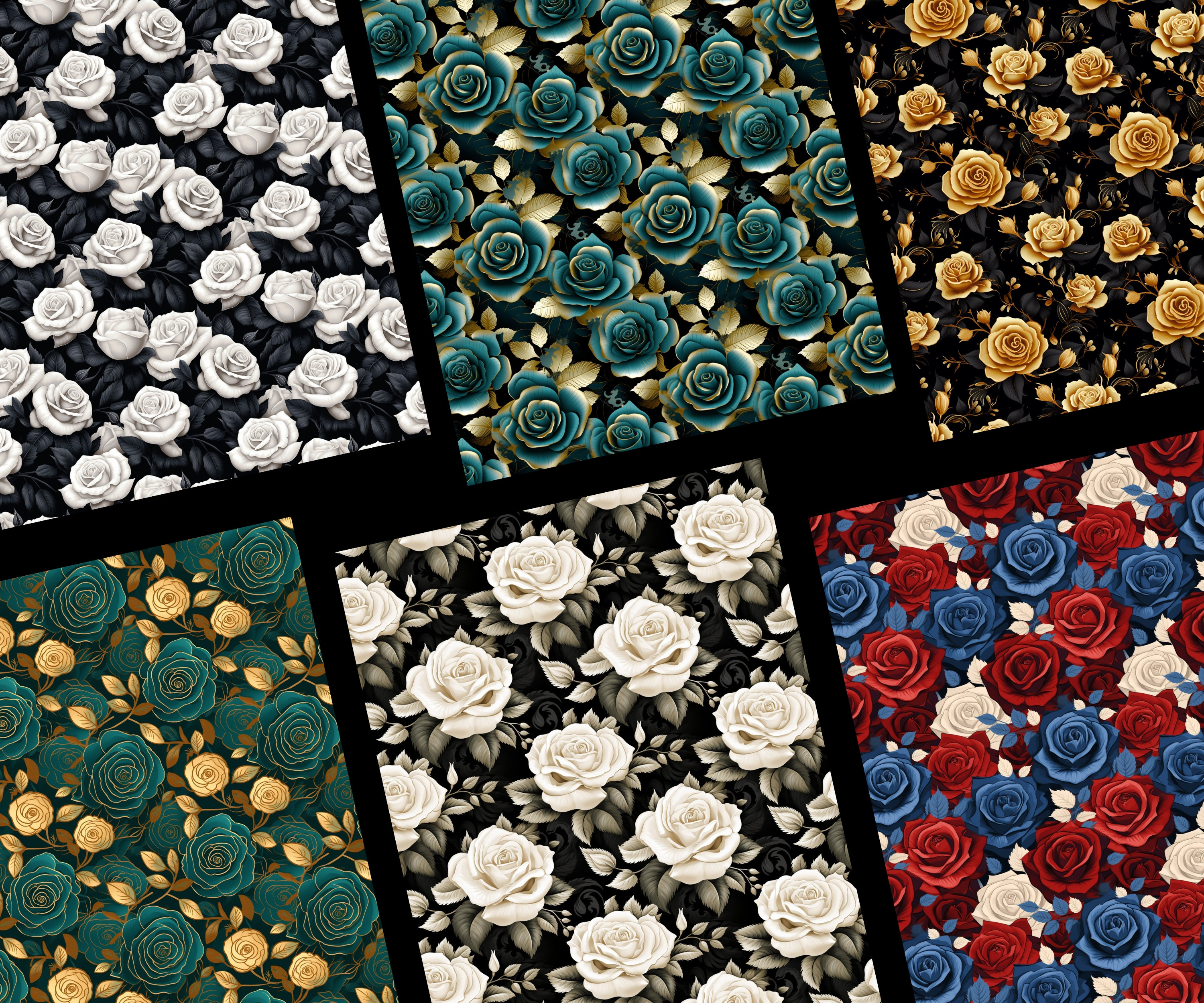 Rose Pattern Print Roses Patterns, 20 Floral Seamless Digital Papers, Instant Download ...