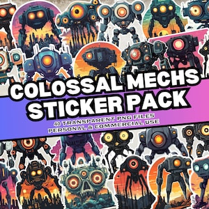 Colossal Mechs Sticker Pack, 40 Mech and Robot Digital Stickers, Sticker Pack, Personal & Commercial Use, Print on Demand Friendly