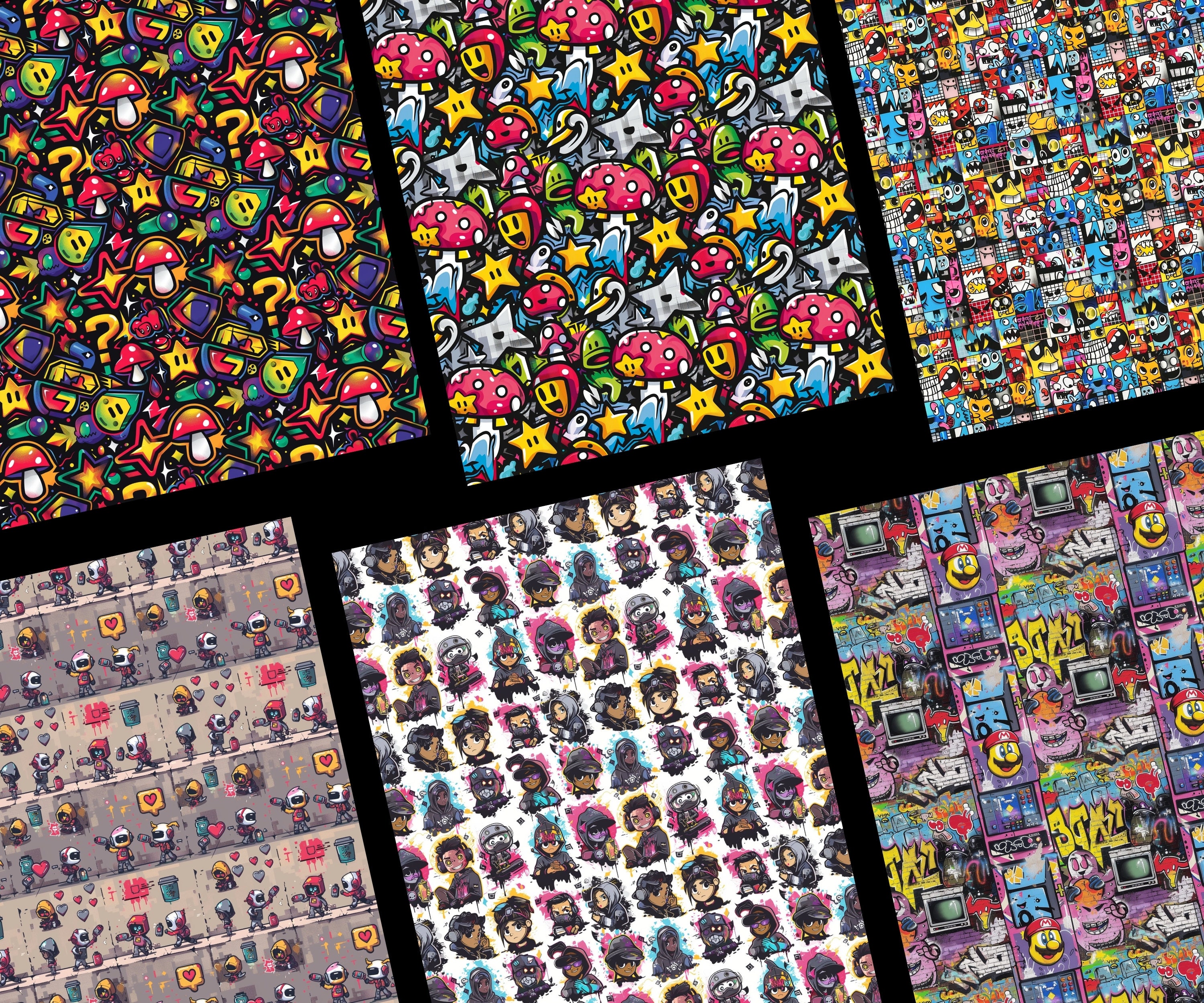Retro Gamer Seamless Patterns, 22 Gamer Digital Papers, Graffiti ...