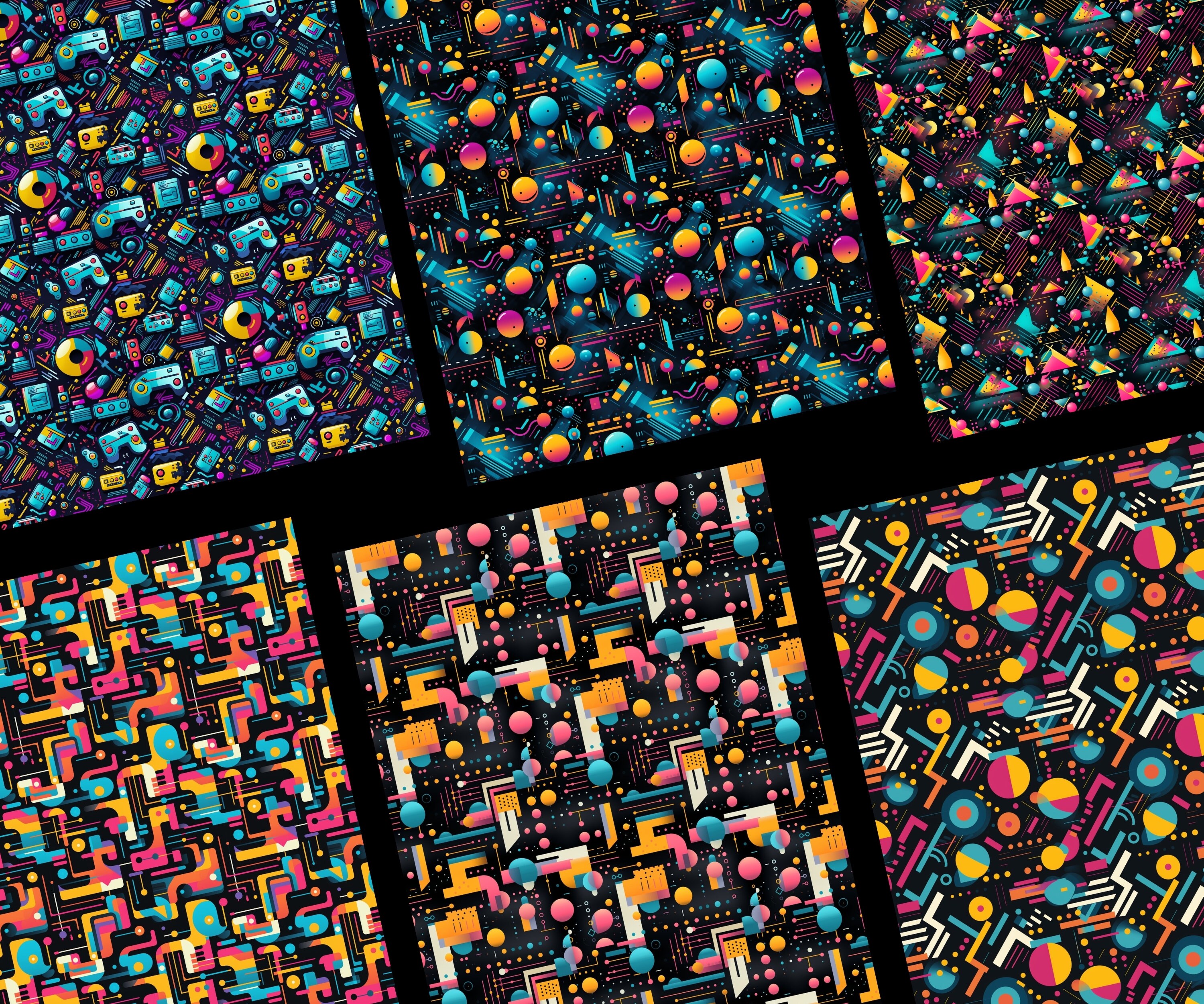 Neon Arcade Seamless Patterns, 20 Retro Arcade Digital Papers, Instant ...