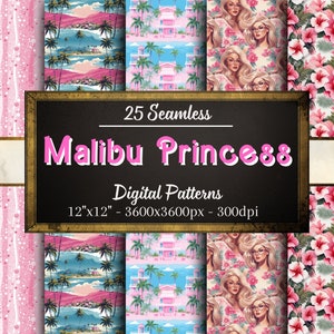 Malibu Princess Patterns, 25 Barbie Inspired Seamless Digital Papers, Instant Download, Personal & Commercial Use, Print on Demand