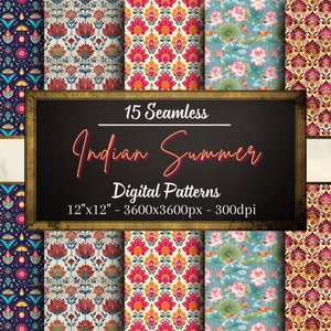 Indian Summer Digitale Muster, 15 Indien Themen nahtlose digitale Papiere, sofortiger Download, persönliche und kommerzielle Nutzung, Print on Demand