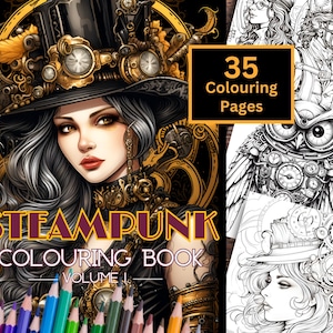 Steampunk Colouring Book, 35 Printable Colouring Pages, Steampunk Colouring Book for Adults and Teens, Instant Download PDF Colouring Pages