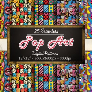 Nahtlose Pop-Art-Muster, 25 digitale Retro-Pop-Art-Papiere, sofortiger Download, persönliche und kommerzielle Nutzung, Print-on-Demand-freundlich
