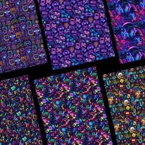 Neon Gamer Seamless Patterns, 20 Gamer Digital Papers, Graffiti ...