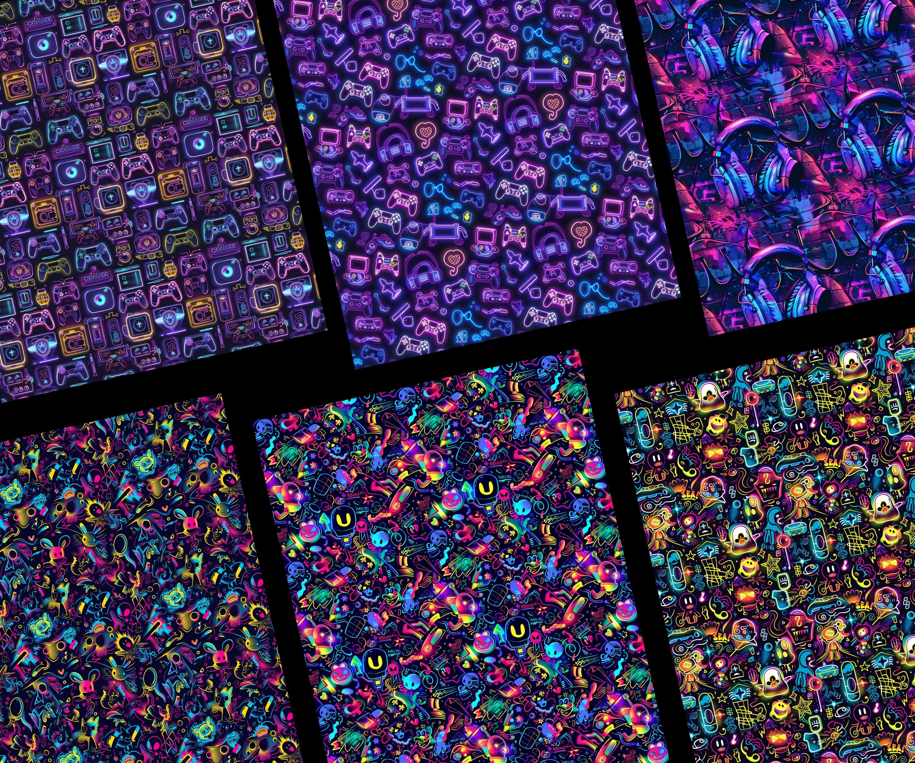 Switch Gamer Pattern Neon Gamer Seamless Patterns, 20 Gamer Digital Papers, Graffiti ...