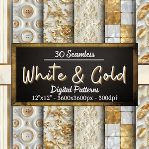 Weiß und Gold nahtlose Muster, 30 digitale Papiere, Weiß und Gold Papier, sofortiger Download, persönliche und kommerzielle Nutzung, Print on Demand