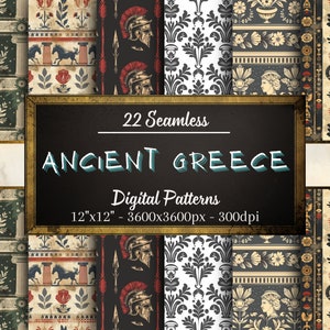 Antike Griechenland Nahtlose Muster, 22 griechische digitale Papiere, spartanisches Muster, Sofortiger Download, persönliche und kommerzielle Nutzung, Print on Demand