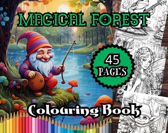 Magical Forest Colouring Book, 45 Printable Colouring Pages for Adults & Teens, Instant Download, Digital Download Fantasy Colouring Book