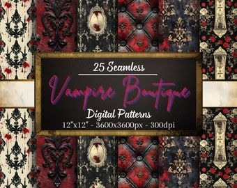 Vampire Boutique Digital Patterns, 25 Gothic Seamless Papers, Instant Download, Personal & Commercial Use, Print on Demand Friendly