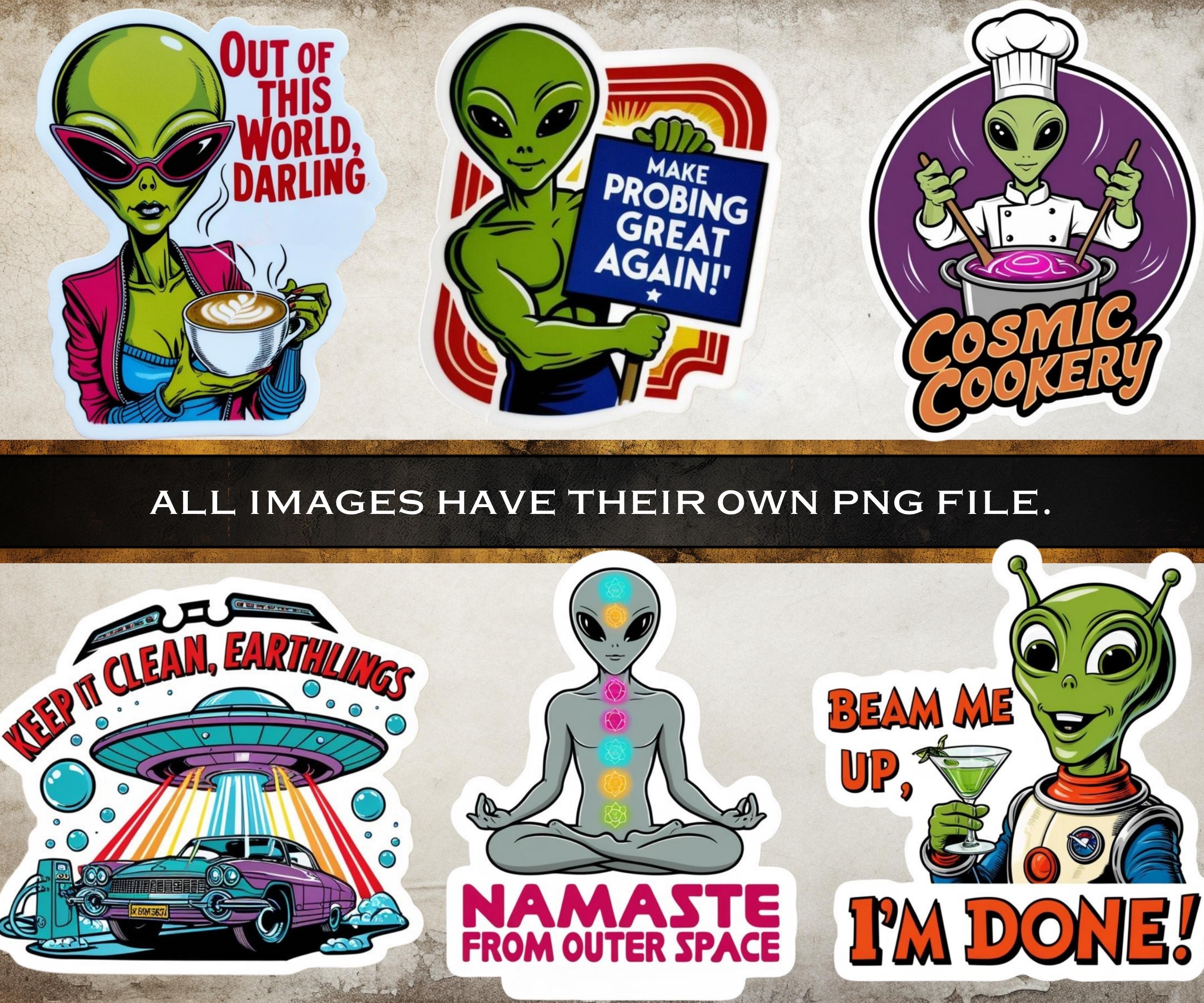 Alien Invaders Sticker Pack, 45 Science Fiction Digital Stickers, Alien ...