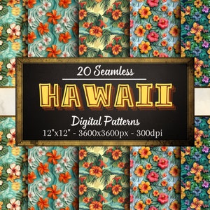 Hawaiian Shirt Seamless Patterns, 20 Tropical Seamless Digital Papers, Instant Download, Personal & Commercial Use, Print on Demand Friendly