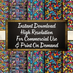 Graffiti Gamer Seamless Patterns, 20 Gamer Digital Papers, Graffiti ...