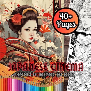 Japanese Cinema Colouring Book, Over 40 Japanese Art Colouring Pages, Adults & Teens, Instant Download, Digital Download Colouring Book