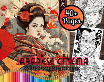 Japanese Cinema Colouring Book, Over 40 Japanese Art Colouring Pages, Adults & Teens, Instant Download, Digital Download Colouring Book
