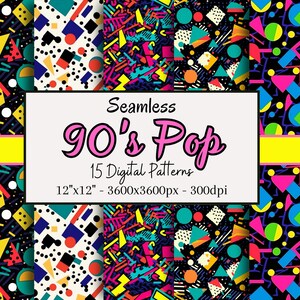 90's Patterns, 15 Seamless Digital Papers of Classic 90's Patterns for Scrapbooking, Clothing, Craft Paper, Print on Demand & More image 1