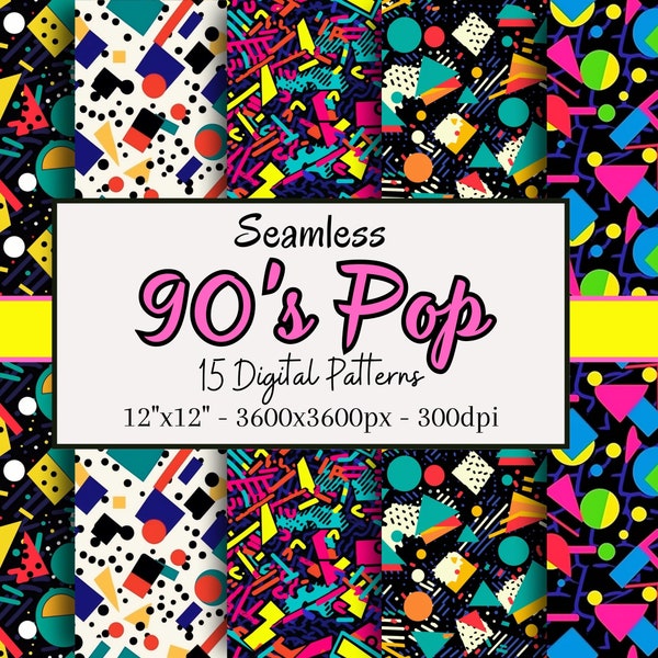 90's Patterns, 15 Seamless Digital Papers of Classic 90's Patterns for Scrapbooking, Clothing, Craft Paper, Print on Demand & More!