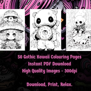Gothic Kawaii Colouring Pages for Adults 50 Kawaii and Anime Printable ...