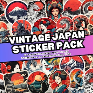 Pacote de adesivos japoneses, 60 adesivos digitais inspirados em Ukiyo-E, adesivos, download instantâneo, uso pessoal e comercial, impressão sob demanda amigável