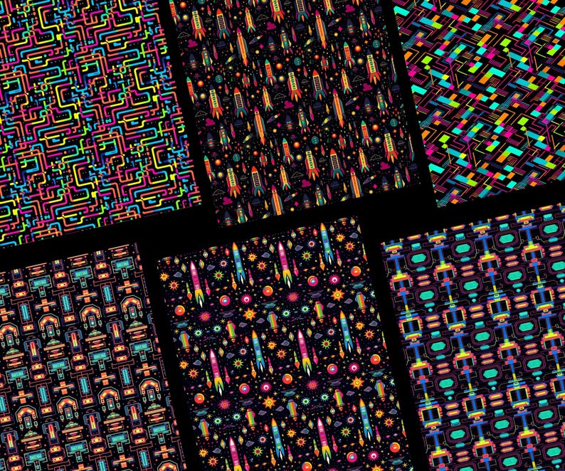 Arcade Rug Texture Seem Less Retro Arcade Patterns, 20 Seamless Digital Papers, Classic Arcade ...