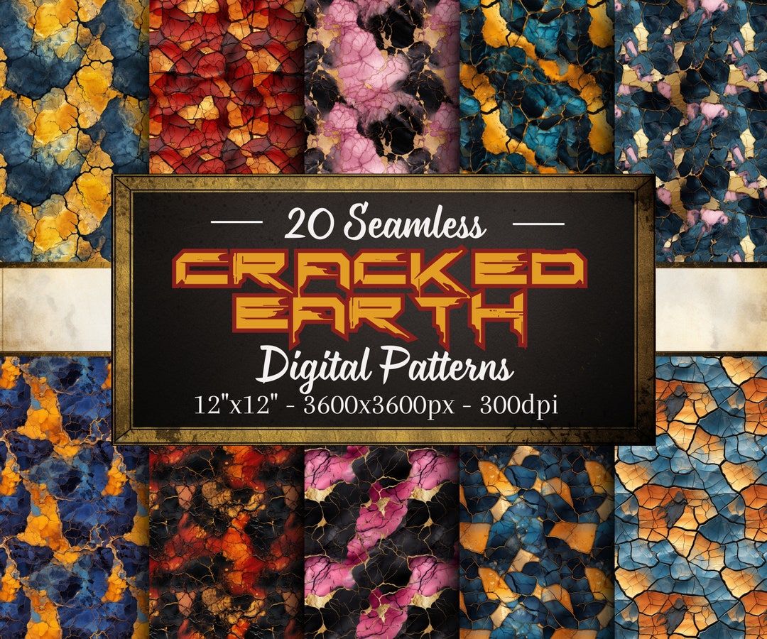 Cracked Earth Patterns, 20 Molten Effect Seamless Digital Papers ...