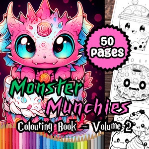 Monster Munchies Colouring Book Vol 2, 50 Printable Colouring Pages for Adults & Teens, Instant Download, Digital Download Colouring Book