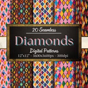 Diamond Seamless Patterns, 20 Digital Papers of Rustic Diamond Patterns for Scrapbooks, Clothing, Décor, Textiles and More! Instant Download
