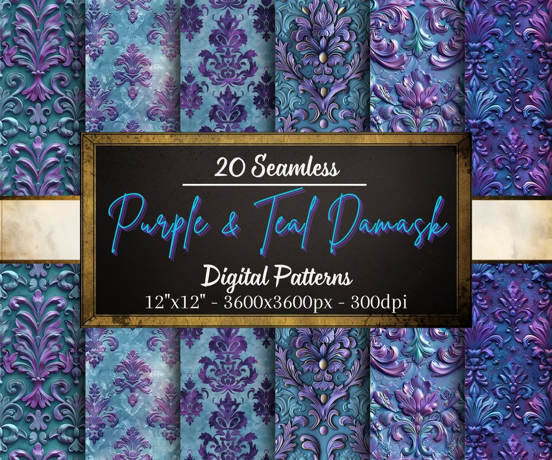 Damask Digital Patterns, 20 Purple and Teal Damask Seamless Papers ...