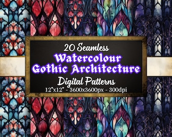 Watercolour Gothic Digital Paper, 20 Seamless Patterns, Instant Download for Personal & Commercial Use, POD Friendly
