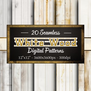 Witte houtpatronen, 20 naadloze digitale papieren van houtnerf, direct downloaden, persoonlijk en commercieel gebruik, print on demand-vriendelijk