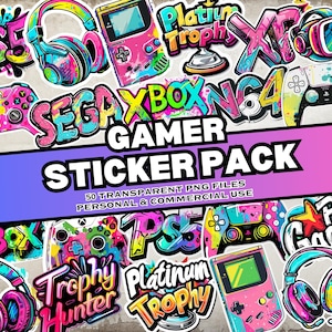 Gamer Sticker Pack, 50 Gamer Themed Digitale Aufkleber, transparente PNG, sofortiger Download, persönliche und kommerzielle Nutzung, Print on Demand freundlich